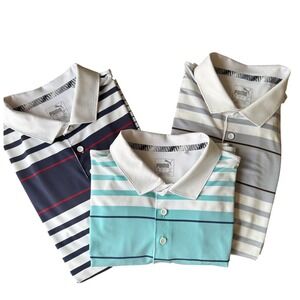 FINAL CLEAROUT Puma Golf Polo Shirts Medium Multicolor Lot of 3 Striped Athletic